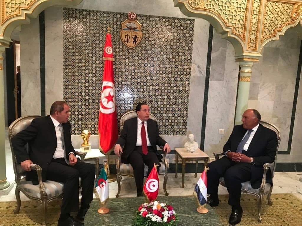 بالصور.. بدء اجتماع وزراء خارجية مصر وتونس والجزائر لبحث الأزمة الليبية