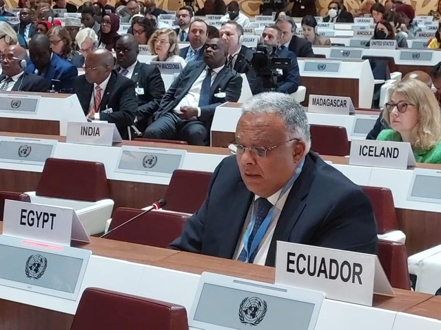 مندوب مصر الدائم لدى الأمم المتحدة في جنيف يُلقي بيان المجموعة العربية أمام اللجنة التنفيذية لشئون اللاجئين