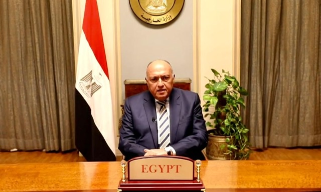 شكري يوجه كلمة خلال جلسة العمل المناخي للمؤتمر الوزاري لمجموعة السبعة والسبعين والصين