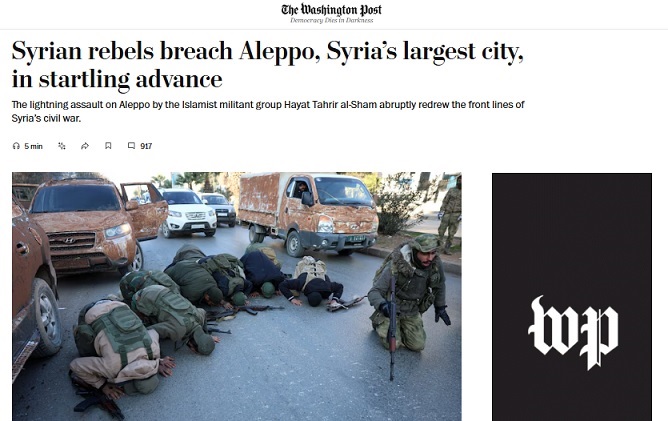 واشنطن بوست: المتمردون السوريون يخترقون حلب أكبر مدن سوريا ويحققون تقدما مذهلا


