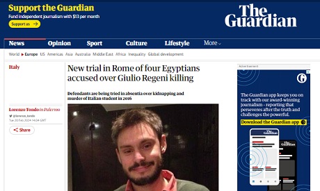 الجارديان: روما تجدد محاكمة أربعة مصريين تدعي تورطهم بقتل جوليو ريجيني