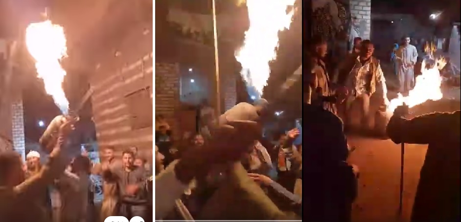 فيديو متداول للاحتفال بأنبوبة بوتجاز مشتعلة في أحد الأفراح