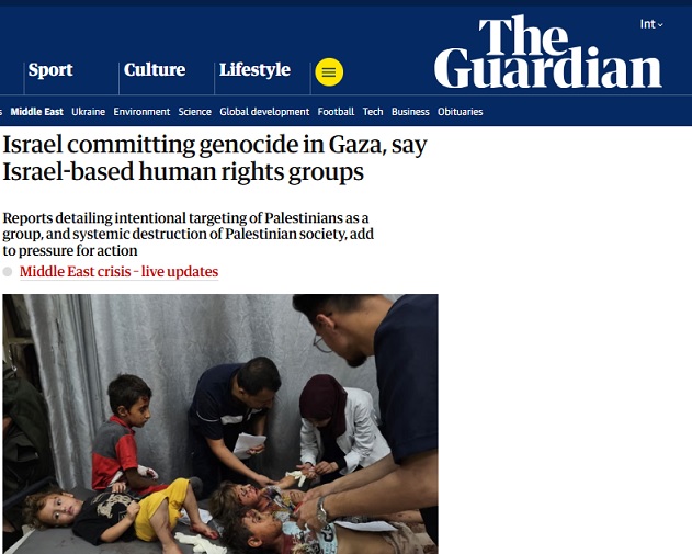 الجارديان: منظمات حقوق الإنسان في إسرائيل تقول إن إسرائيل ترتكب إبادة جماعية في غزة

