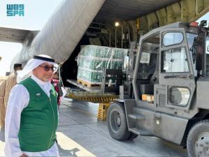 الطائرة الإغاثية السعودية الـ59 تصل مطار العريش محمّلة بالمساعدات الغذائية لأهالي غزة