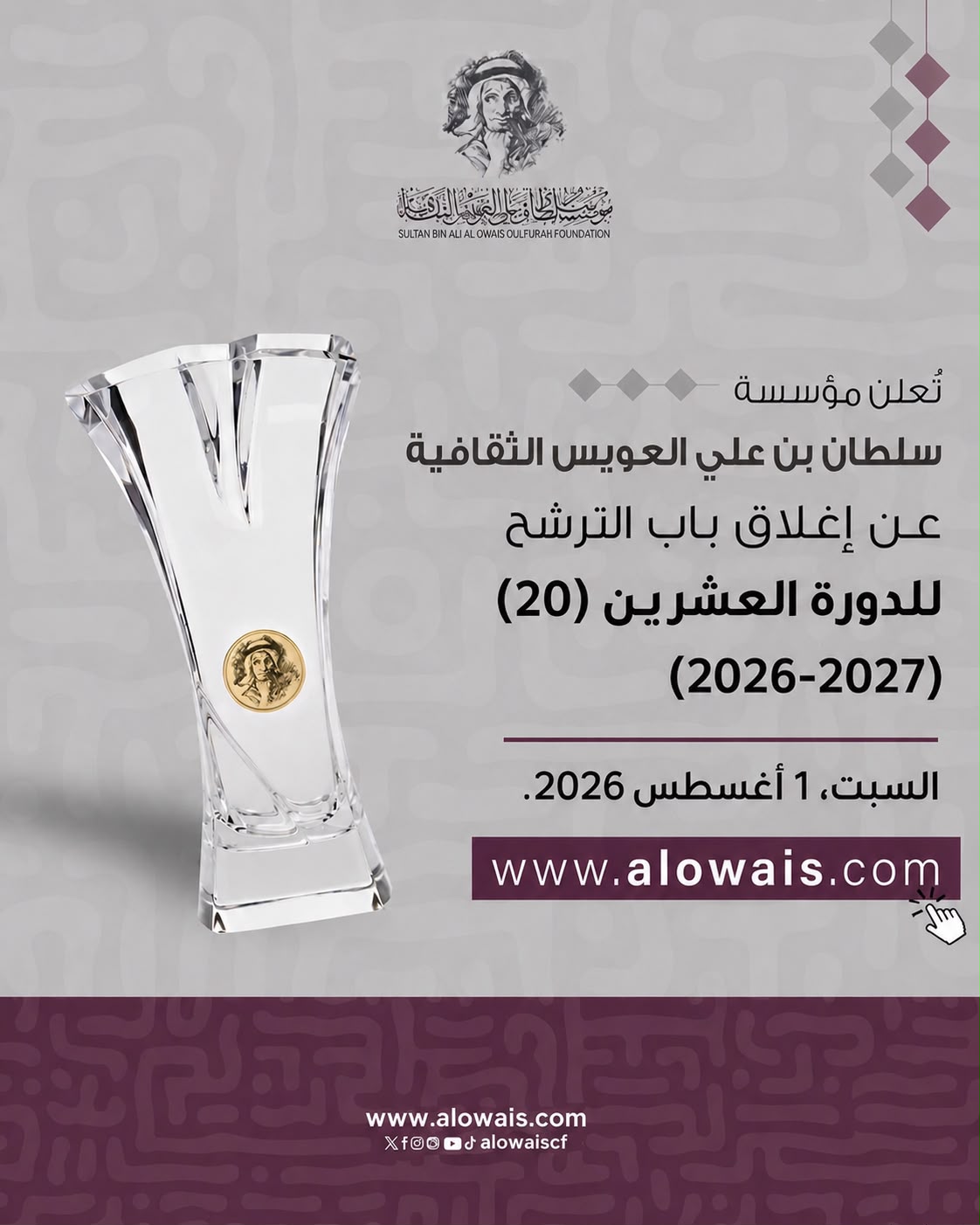 إغلاق باب الترشح للدورة العشرين لجائزة العويس الثقافية