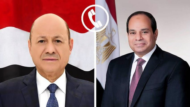 الرئيس السيسي ورئيس مجلس القيادة الرئاسي اليمني يؤكدان دعم استقرار اليمن ووحدته