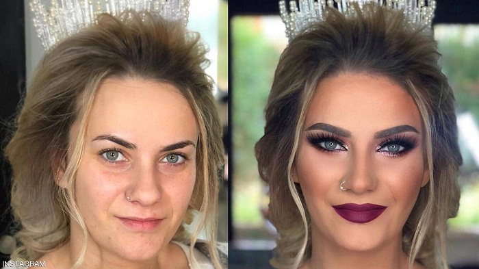 صور صادمة، كيف يحول الماكياج العروس لشخص آخر 