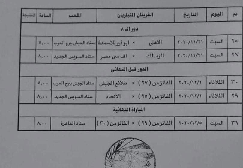 اتحاد الكرة يعلن جدول المباريات المتبقية في كأس مصر والنهائي 5 ديسمبر