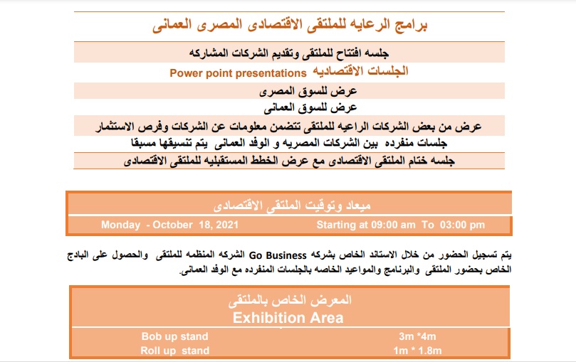 ملتقى لرواد الأعمال من مصر وسلطنة عمان بالقاهرة الاثنين المقبل 

