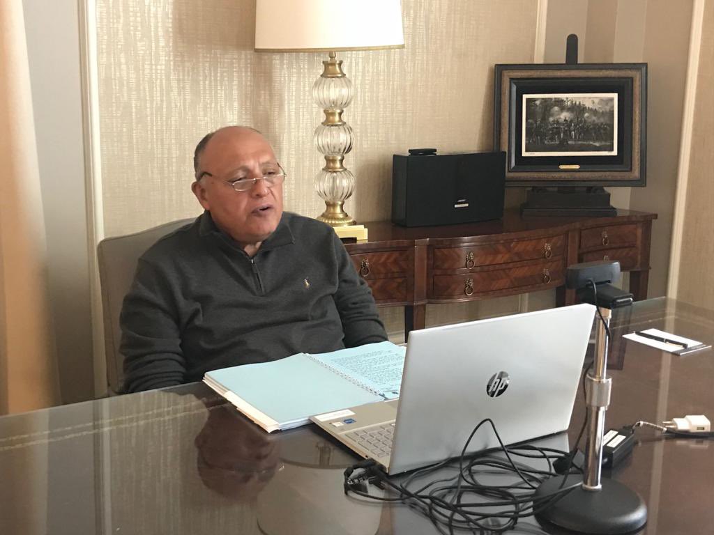 عبر الفيديو كونفرنس .. وزير الخارجية يجري لقاء مع الرئيس المشارك لتجمع أصدقاء مصر
