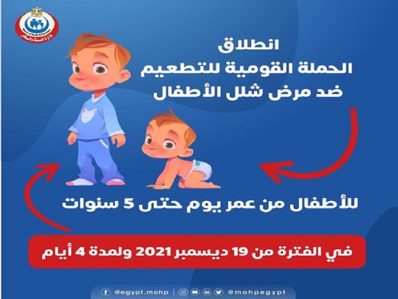 الصحة والسكان تطلق الحملة القومية ضد شلل الأطفال من 19 - 22 ديسمبر الجاري