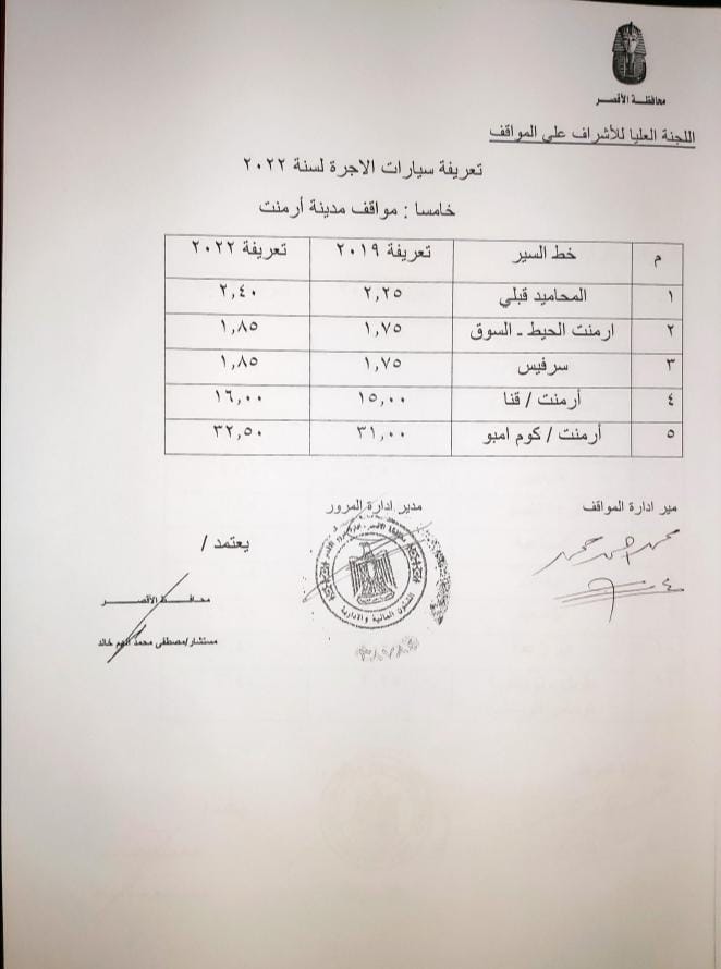 تعرف على تعريفة الركوب الجديدة بالأقصر 