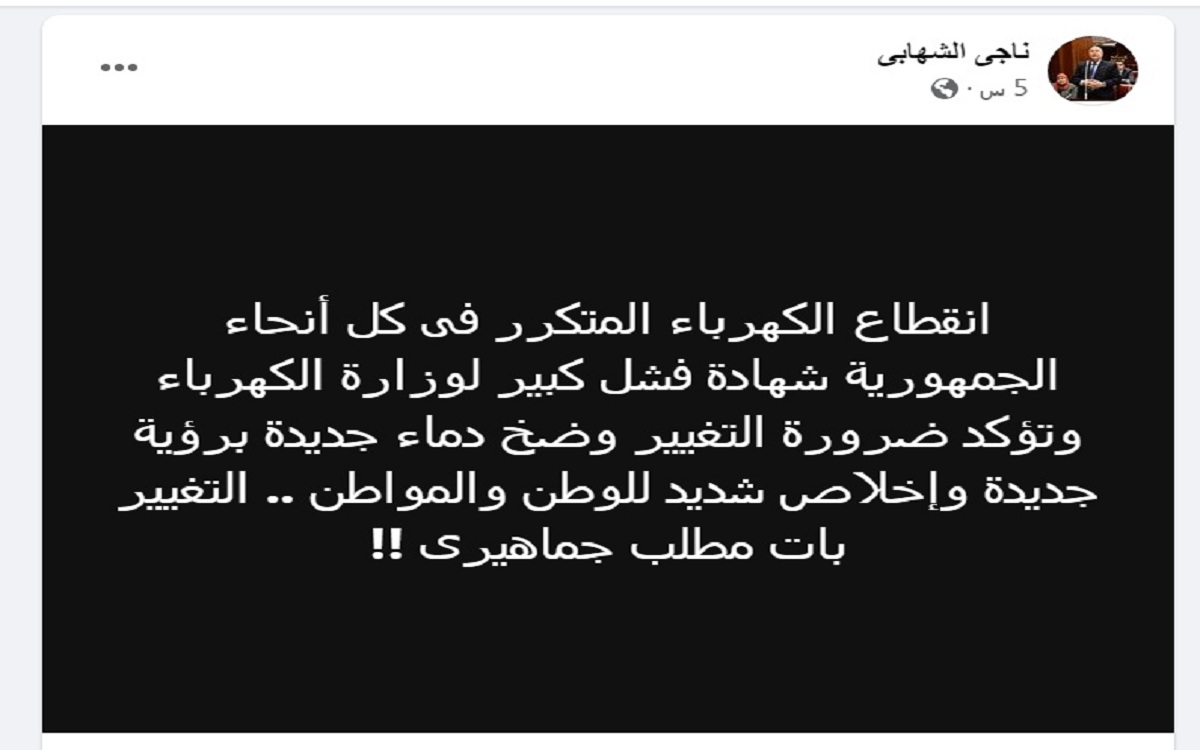 ناجي الشهابي: انقطاع الكهرباء المتكرر شهادة فشل كبير للوزارة تستلزم التغيير