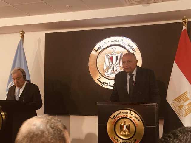شكري يشيد بجهود جوتيريش فى محاولات التصدي للأوضاع الصعبة بقطاع غزة