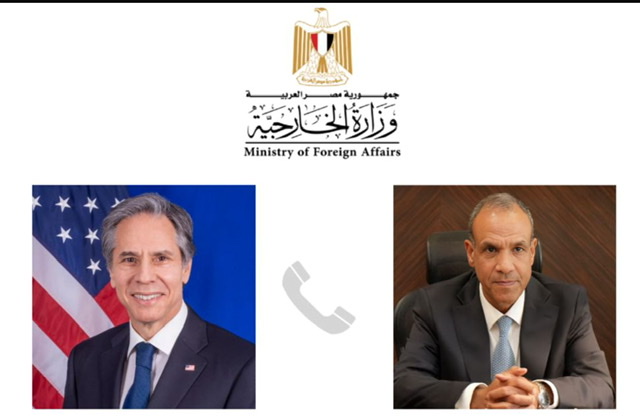 وزير الخارجية والهجرة يبحث مع نظيره الأمريكي تطورات أزمة قطاع غزة والوضع فى السودان