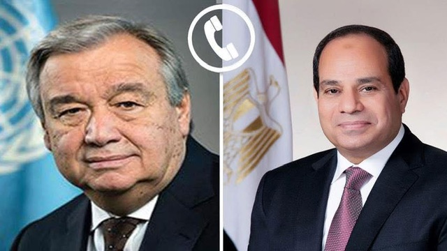 السيسي يتلقى اتصالاً من جوتيريش لبحث تنفيذ اتفاق وقف الحرب في غزة وجهود إعادة الإعمار