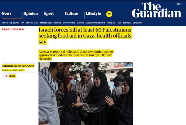 الجارديان عن مسؤولين صحيين: قتل 60 فلسطينيا على الأقل كانوا يسعون للحصول على مساعدات غذائية في غزة

