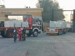 بالتنسيق مع مصر.. عبور 20 شاحنة إماراتية من كرم أبو سالم تمهيدا لدخولها غزة